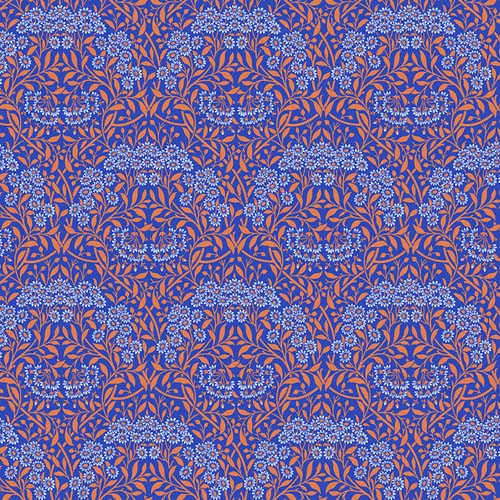 Kaffe x Morris & Co. - Michaelmas Daisy-cobalt- white & orange daisies on blue