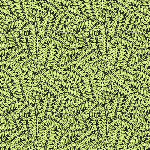 Kaffe x Morris & Co. - Branches - Black- leafy green branches on black
