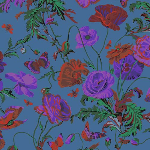 Meadow - Teal - August 2022- Flowers, butterflies & bees - Kaffe Fassett