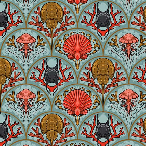 Mariana - Scallops by the Seashore - Aqua - sea creatures in scallop pattern