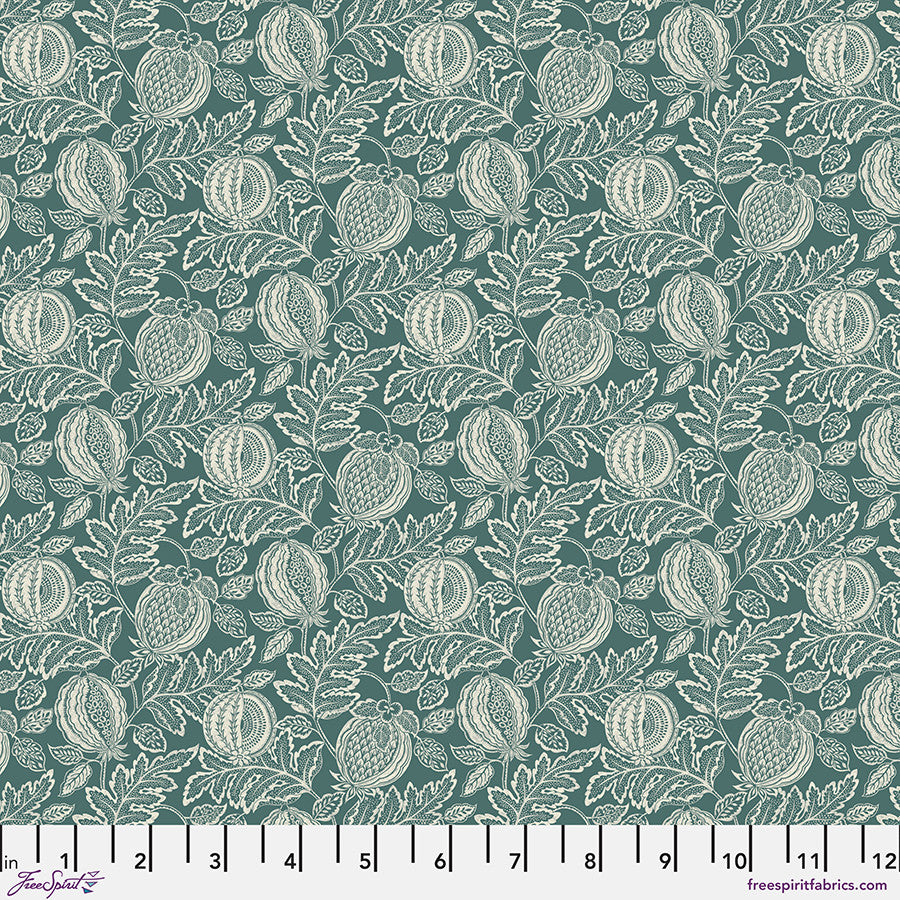 Caspian - Tonal Cantaloupe - Teal - white melons & leaves on teal
