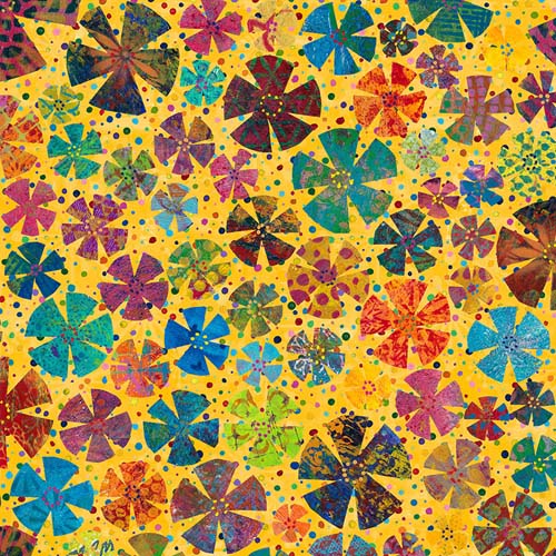 Paper Trees - Flower Power - Yellow -multi colored flowers on yellow- Sue Penn