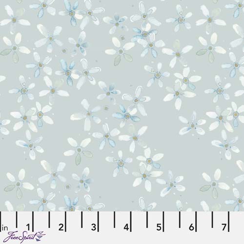 Natural Affinity - Petals - Fog - scattered watercolor flowers on light blue