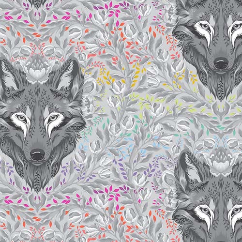 Graywork - Wolf of Pink Street - Fog - dark gray wolves on gray - Tula Pink