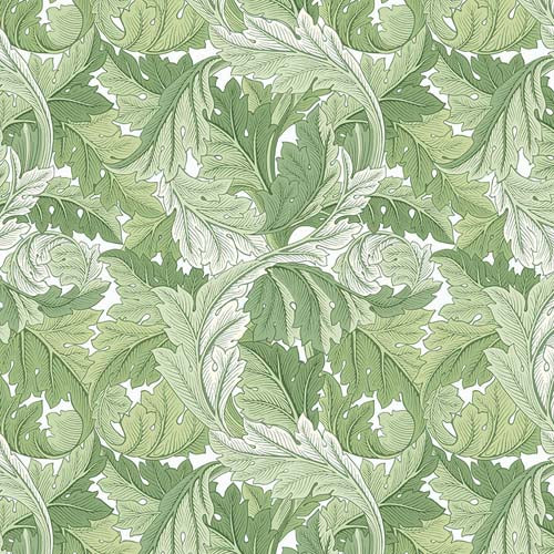 Leicester - Acanthus - Green - green leaves on ivory - William Morris