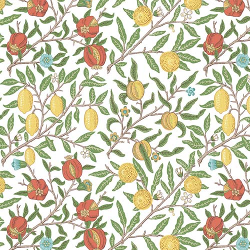 Leicester - Fruit - White - red & yellow fruit on branches - William Morris