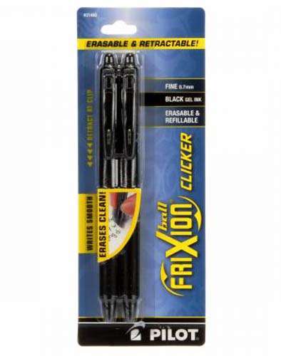Pilot - Frixion Clicker - Erasable & Rectractable Gel Pen-Set of 2 Black -