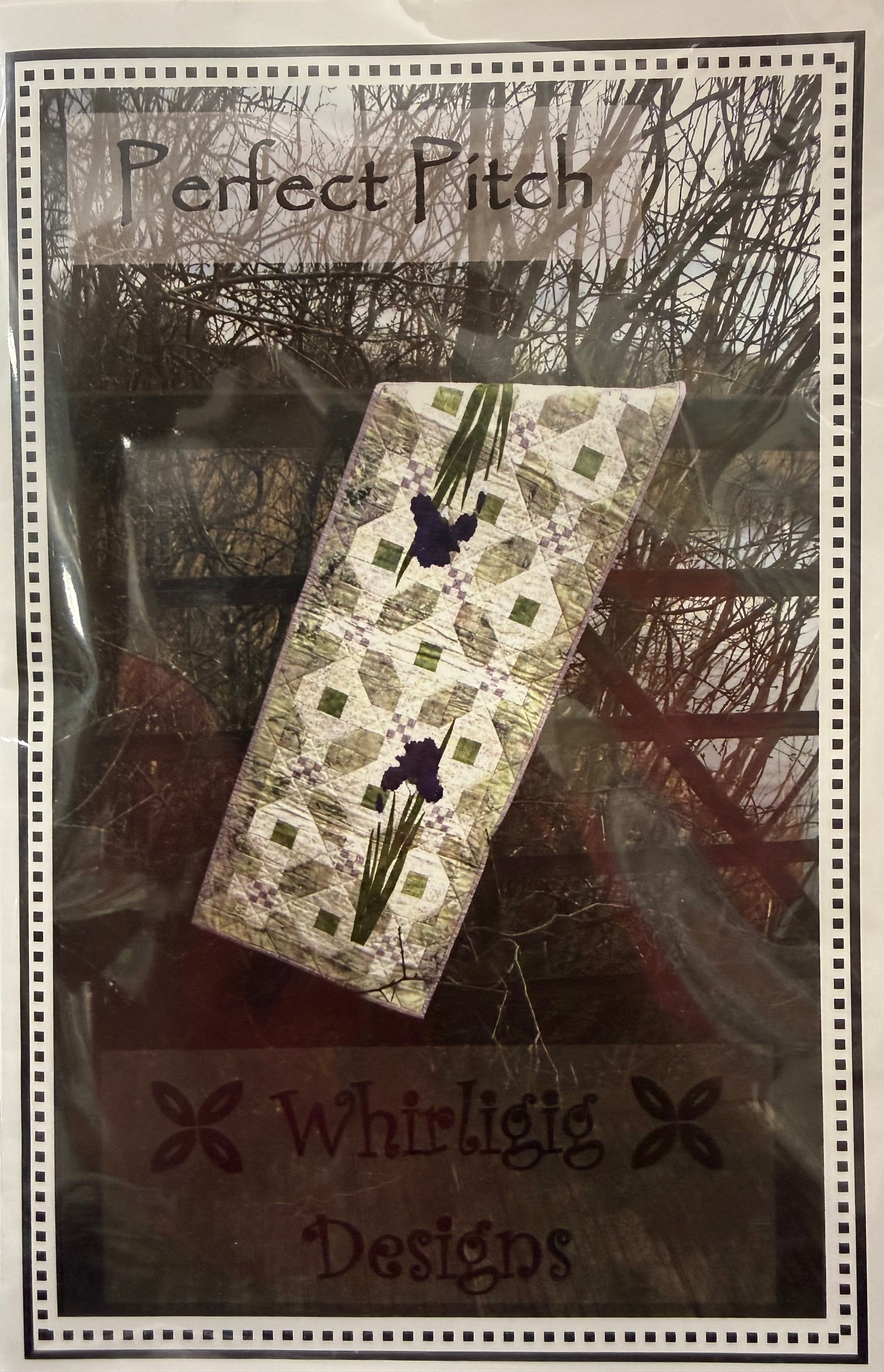 Perfect Pitch - 16.5x43.5 quilt with iris applique by Whirligig Designs
