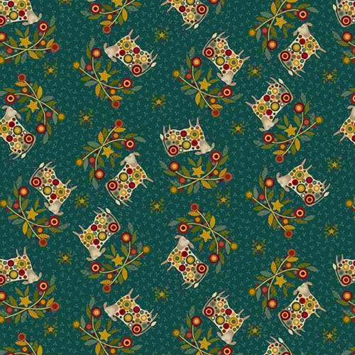 Pennyberry Farm - Bust a Moove- Deep Teal - folk art cows & flowers - Kim Diehl