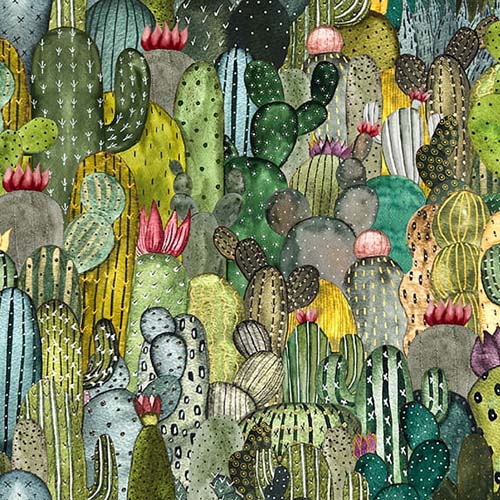 Magical Desert - Cactus Crowd- Matcha - packed cacti