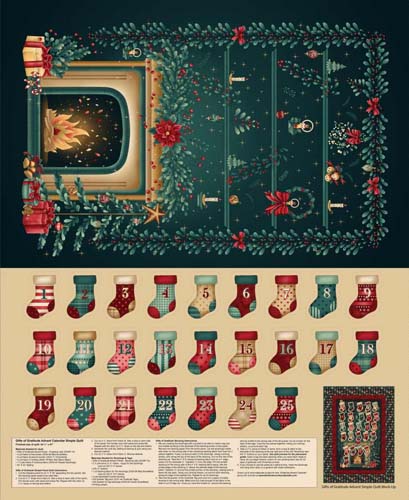 Gifts of Gratitude - 1 yd. PANEL - Teal/Tan - Advent Calendar