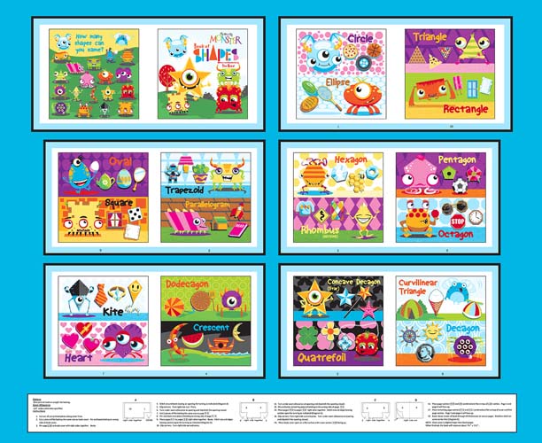My Very Silly Monster Shapes -Book PANEL 1 yard - Blue - about shapes (135)