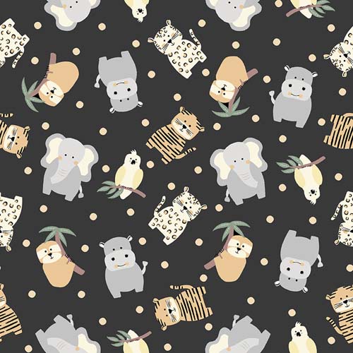 Into the Jungle - Tossed Jungle Animals - charcoal - tossed animals on dk gray