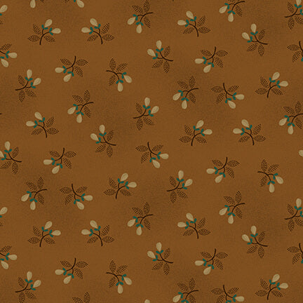 Gratitude & Grace - Berry Sprigs - Chestnut - small cream berry sprigs on brown