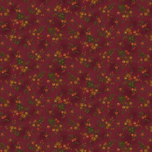 Right as Rain - Harvest Floral- Cranberry - gold/orange flowers on red - Kim Die