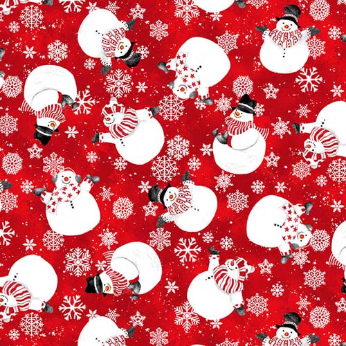 Snow Crew Flannel - Snowmen -Red - tossed snowmen & snowflakes on red