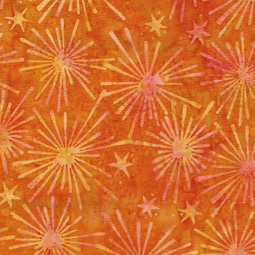 Batik - Twilight Glow - Starburst - Nasturtium - starbursts on bright orange