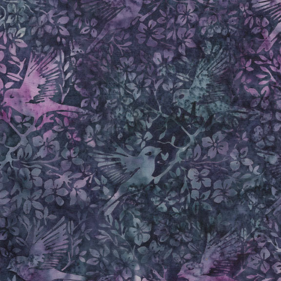 Songbird Batik - Birds in Branches - Eggplant