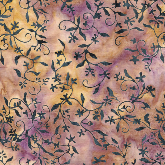 Songbird Batik - Small Floral Vine - Purple Gold