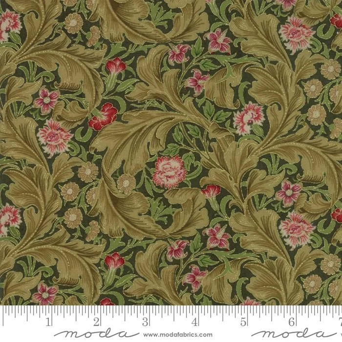 Morris Holiday - Pine, reproduction 1866, green fluer on green with red flower