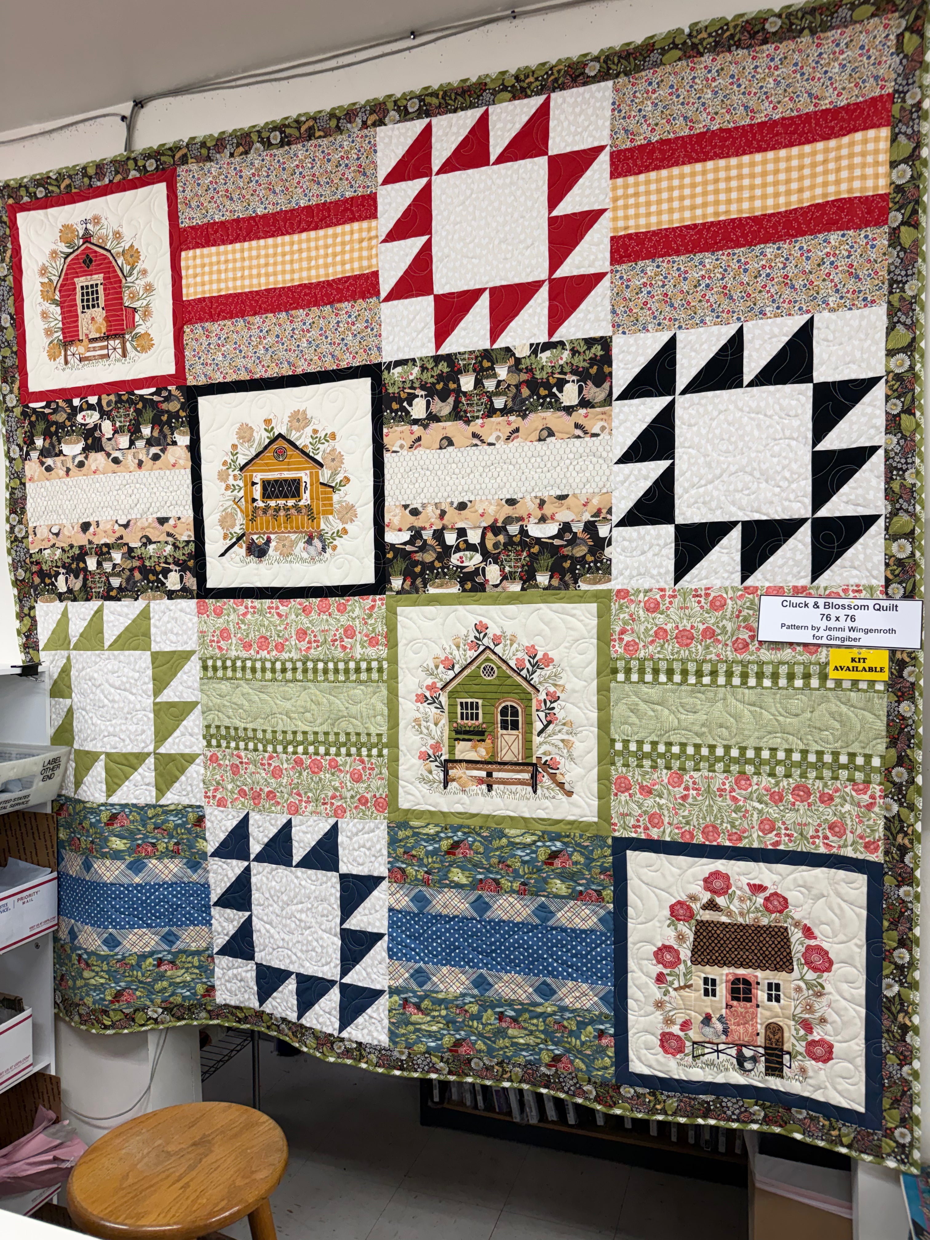 Cluck & Blossom Quilt Kit - 76 in x 76 in