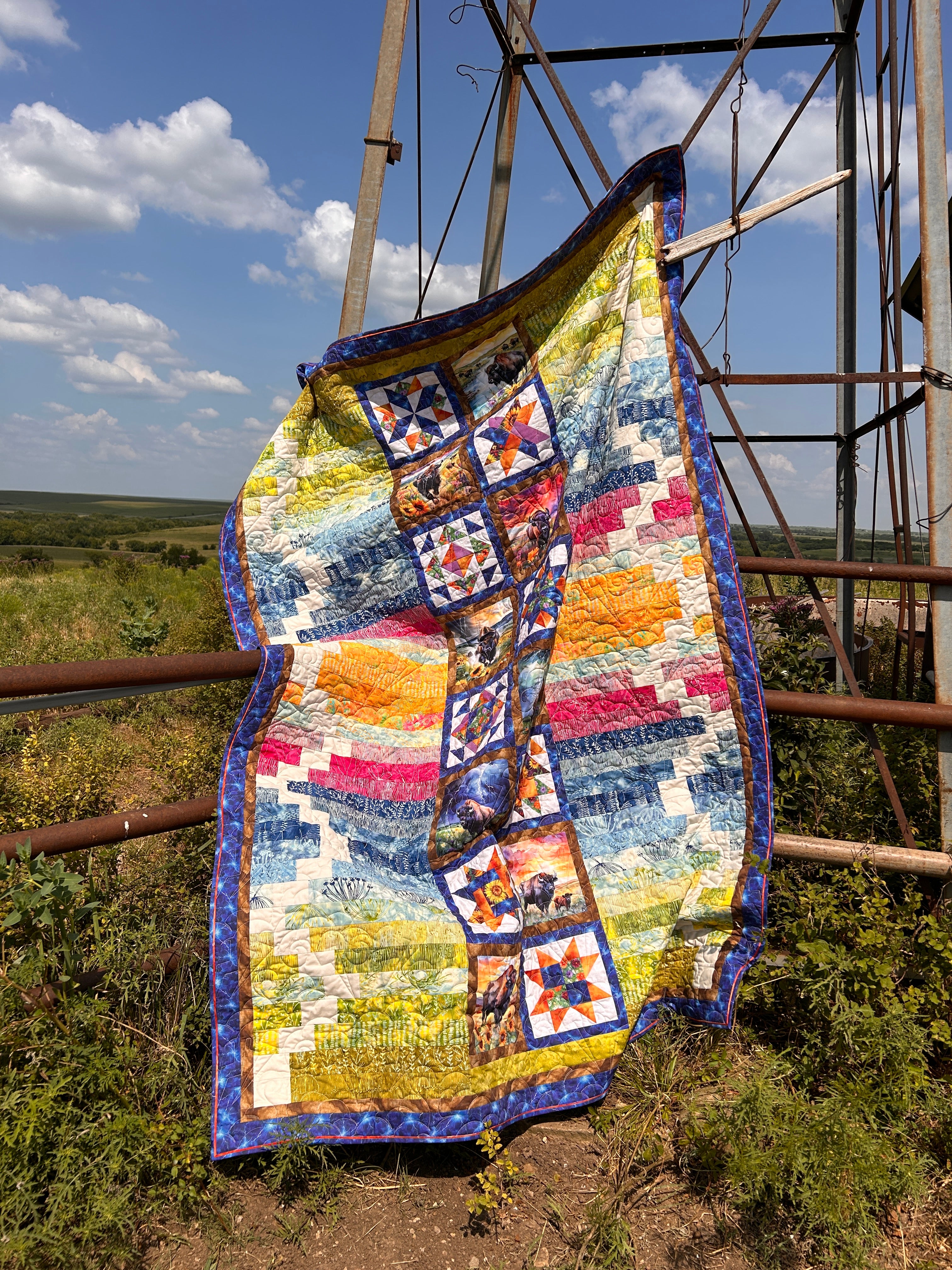 Blue Babe in Back Country Twin Quilt Kit - Spirit of the Plains - Shop Hop 2026 Finishing Kit