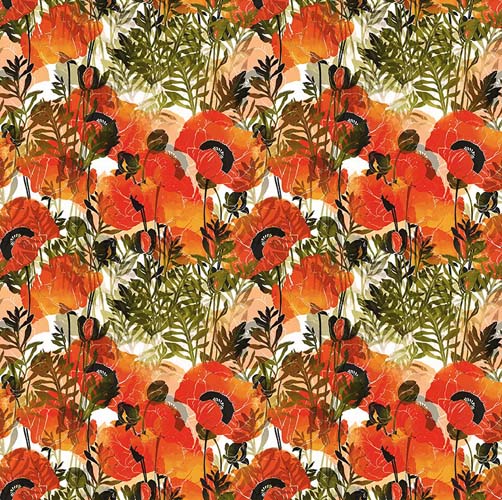 Reflections of Autumn - Poppies - packed orange poppies w/green leaves