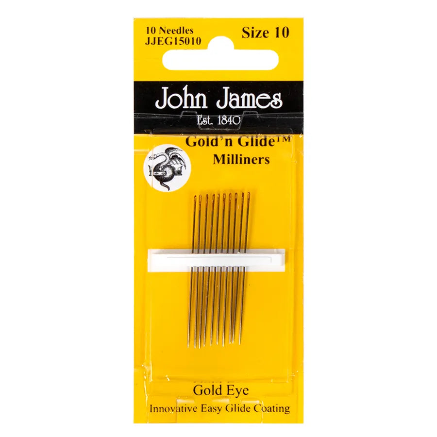 John James Gold 'n Glide Milliner needles -Size 10 - 10 Needles JJEG150 10