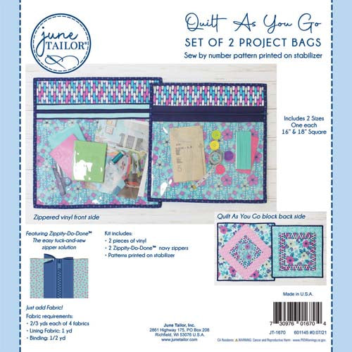 Quilt As You Go- Set of 2 Project bags by June Tailor, Inc., Navy zippers