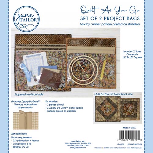 Quilt As You Go- Set of 2 Project bags by June Tailor, Inc., Camel zippers