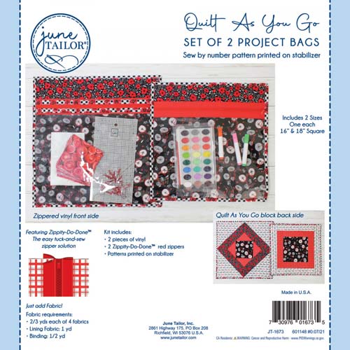 Quilt As You Go- Set of 2 Project bags by June Tailor, Inc., Red zippers