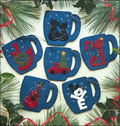 Rachel's of Greenfield - Merry Mugs - 6 blue ornaments