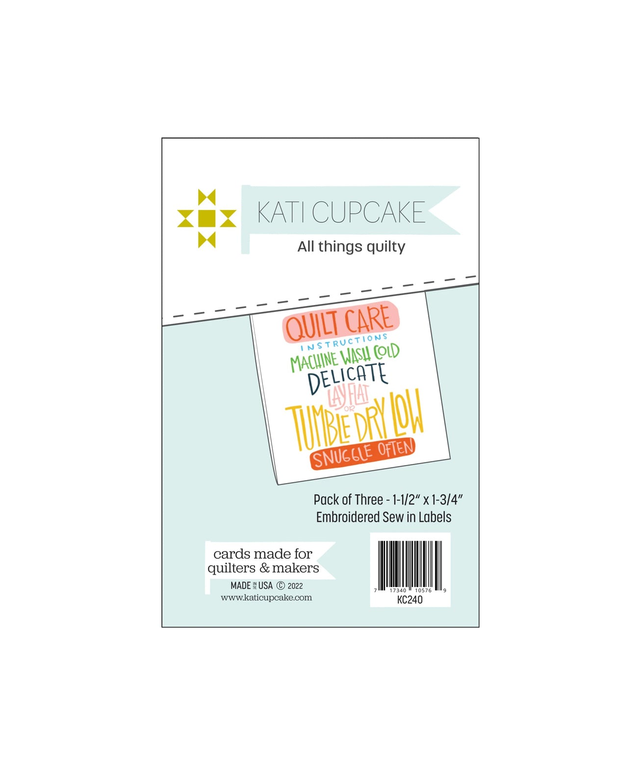 Kati Cupcake - Quilt Care labels - 3 labels - KC240