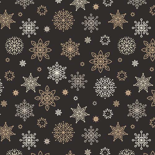 Saariselka - Snowflakes -Black - white & tan snowflakes on black