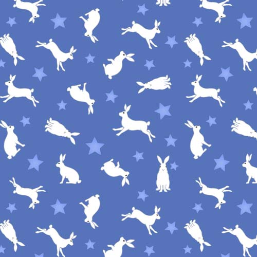 Tomtens Village - Hares- Light Blue - tossed stars & white rabbits on blue
