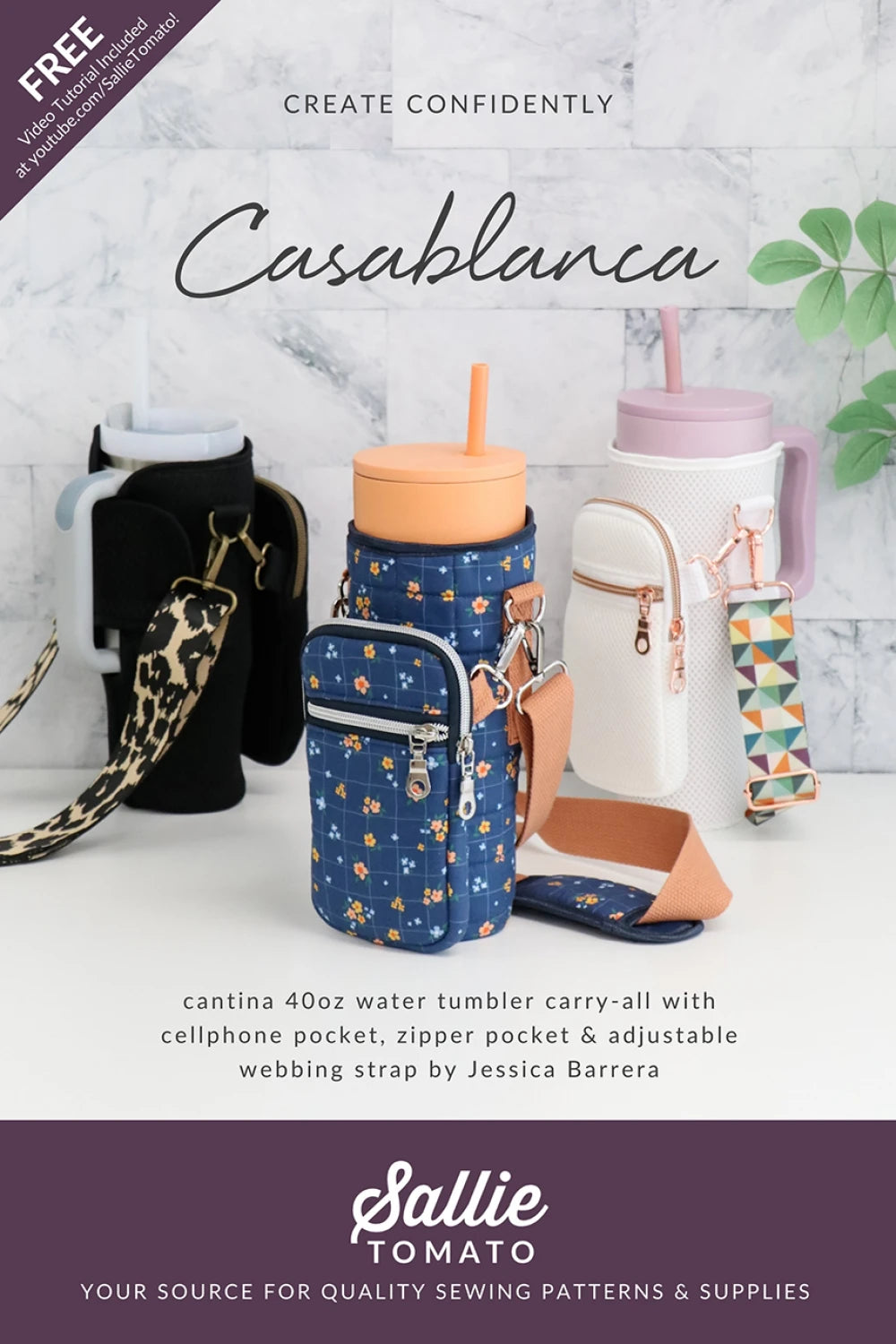 Casablanca - water tumbler carryall w/pocket - by Sallie Tomato LST313
