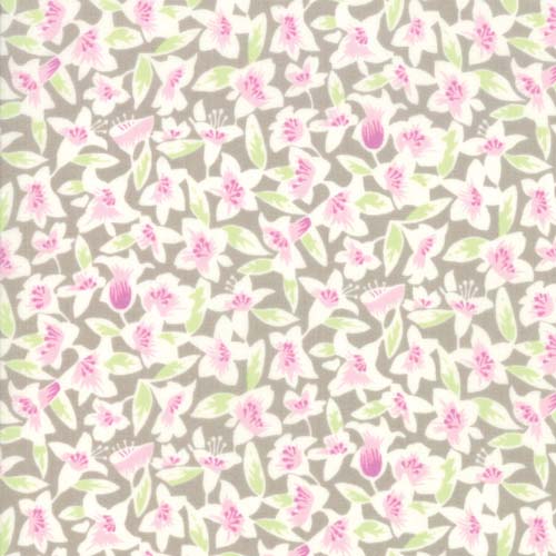 Fine & Sunny - Blossom - silver - pastel pink & green on grey by Jen Kingwell