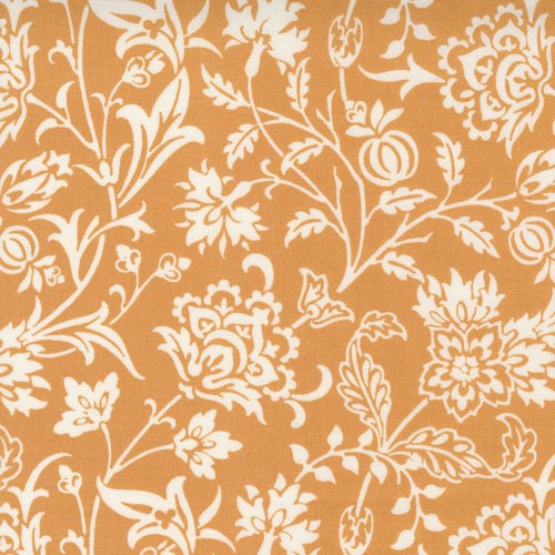 Pumpkins Blossoms - Pumpkin Vine Damask - Pumpkin - cream flowers on orange