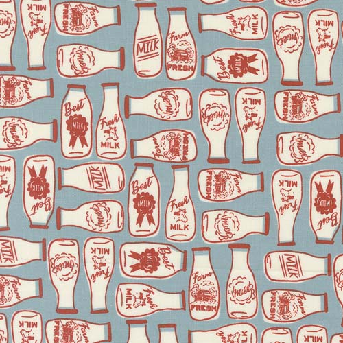Farmstead - Milk and More - Stream - red & white milk bottles on blue