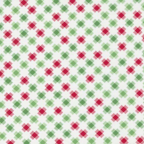 Reindeer Games - Checkered squares - Winter White -red & green x's on white