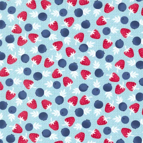 Berry Basket - Berries - Raspberry -Blueberries & strawberries on lt. blue