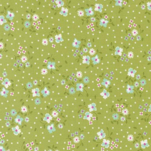 Cali Co -Floral Dot -Pistachio - aqua & white floral on green - Corey Yoder
