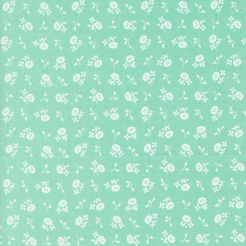 Cali Co - Cameo Ditsy - Sea - small white flower on aqua - Corey Yoder