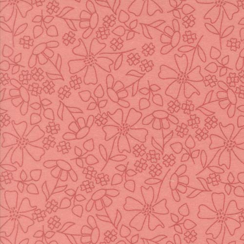 Sherbet Sunshine Flannel - Floral Sketch - Flamingo -dk coral sketches on coral