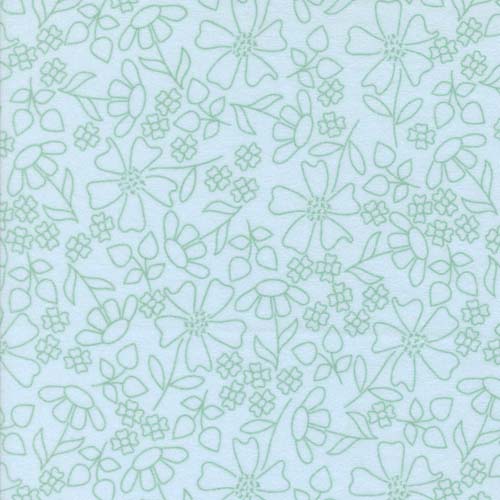 Sherbet Sunshine Flannel - Floral Sketch - Sky -blue sketches on blue