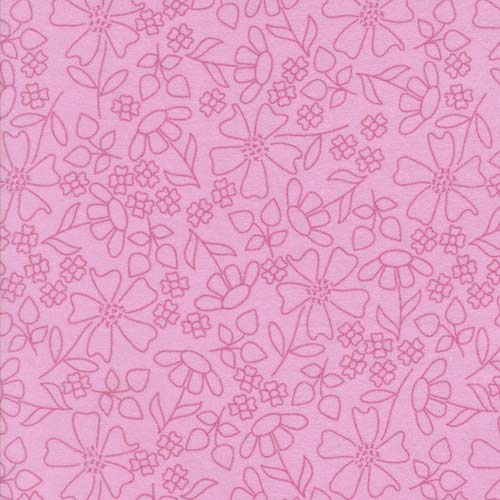 Sherbet Sunshine Flannel - Floral Sketch - Petunia - floral sketches on pink