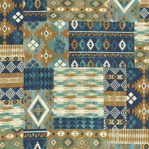 Saddle Ranch - Western Patchwork - Multi- blue, gold & aqua geometrics collage
