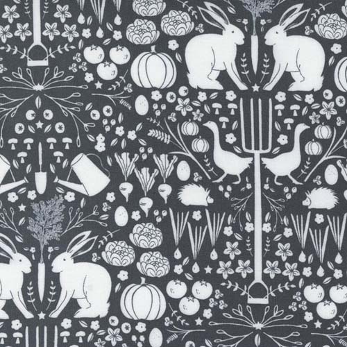 Midnight in the Garden - Intothe garden - charcoal - white garden on dk gray