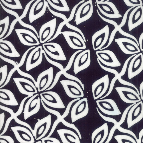 Fire Ice II Batik - Coal Ice - White Petals on Black