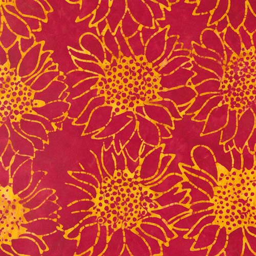 Bonfire Batiks - Fire - Outlined Sunflower - orange flowers on red